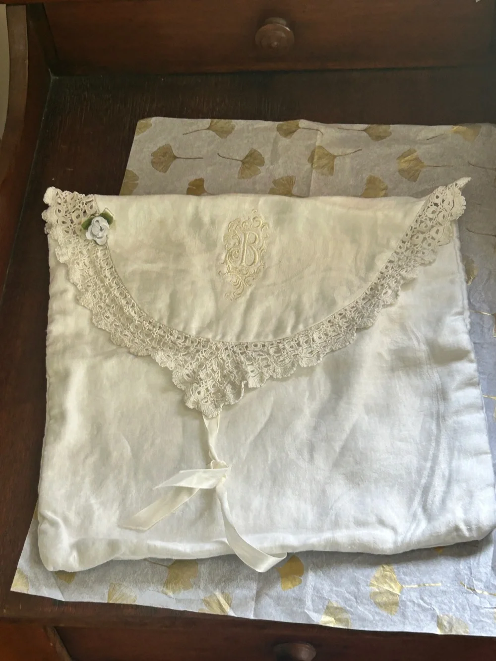 Antique Pillow Cover Monogram B Vintage Bedroom Pillow Cover Daisy 100% Cotton